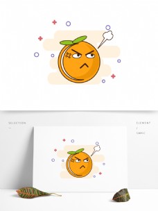 原创矢量卡通可爱生气的橘子表情可商用