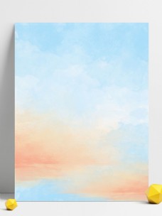 原创蓝天白云晚霞水彩渐变背景