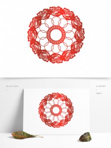 原创红色喜庆旋转窗花矢量设计元素