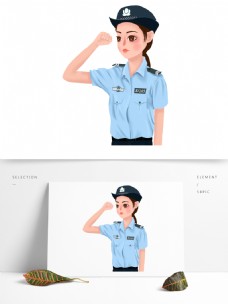 卡通世界警察日敬礼的可爱女警花