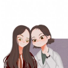 闺蜜友谊姐妹头像自拍手绘卡通女生长发女神