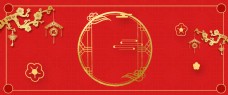 猪年喜庆春节烫金红色线条边框背景