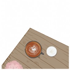 手绘咖啡桌一角方糖花朵免抠元素