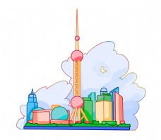 上海城市手绘旅游城市上海插画