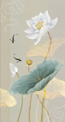 中国风水墨荷叶荷花风景绘画