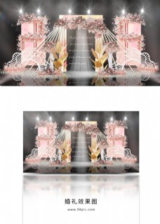 水彩效果简约水彩背景花艺拱门线条霓虹灯婚礼效果图