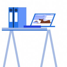 紫蓝色的办公电脑桌免抠图