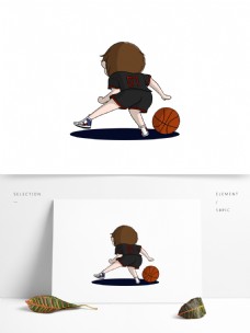 原创手绘Q版人物打篮球的男孩元素