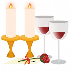 情人节烛光晚餐红酒杯玫瑰花情书免扣可商用