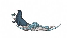 海洋动物海豹海浪动物线条海洋生物