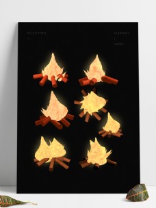 木柴三维立体写实节庆火焰篝火元素