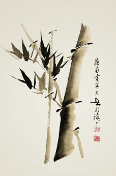 客厅无框画简约中式植物竹子画