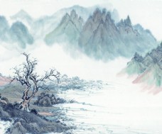 客厅无框画山水风景中国风中式传统装饰画