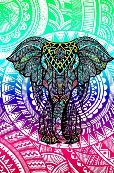 抽象宗教花纹大象背景