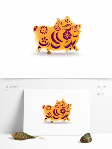 金色2019猪形象元素设计