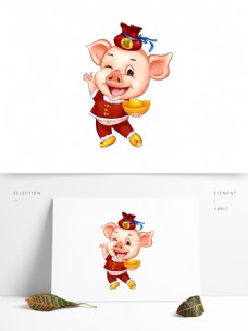 彩绘2019猪年大吉新年元素设计
