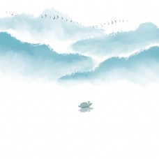 远山卡通手绘中国风山峰划船的人