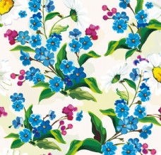 墙纸蓝色小花和雏菊背景