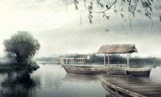 雨中的湖泊风景