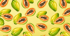 卡通手绘木瓜季节水果促销海报背景