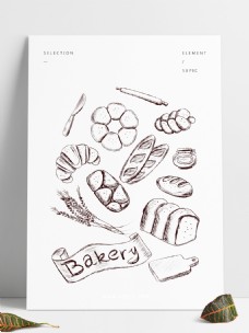 美食素材手绘简约素描线条风格面包美食可商用素材