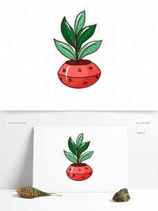 盆栽植物手绘植物卡通简笔画小盆栽