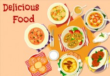 中华文化中西餐美食餐饮插画