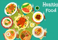 健康饮食中西餐美食餐饮插画