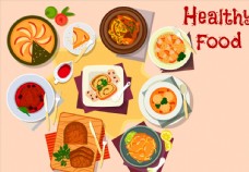 健康饮食中西餐美食餐饮插画