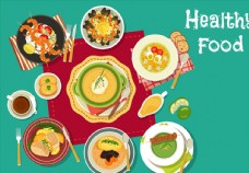 中华文化中西餐美食餐饮插画