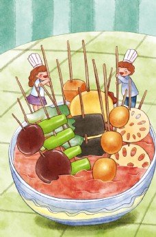 重庆小面文化手绘美食插画
