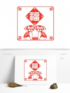 电商红色剪纸春节新年节日矢量边框素材元素
