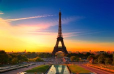 巴黎风景黄昏巴黎公园风景画