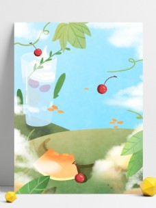手绘水果樱桃背景设计