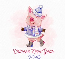 名片彩绘新年冬装小猪矢量素材