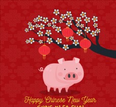 2019红色背景猪猪元素新年