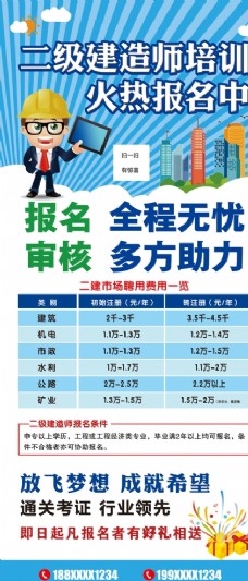 朵拉卡通二建建造师易拉宝