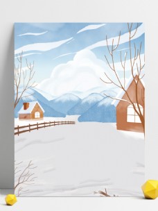 手绘冬季雪地远山背景设计