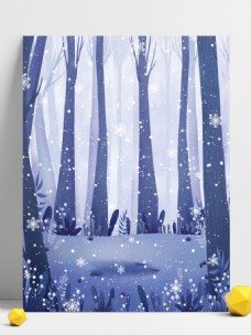 手绘冬季树林下雪背景设计