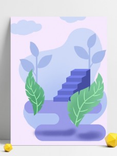 创意彩绘春季楼梯绿叶背景设计