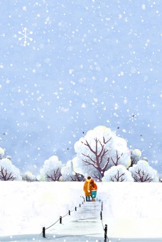 情侣冬季雪天赏雪图