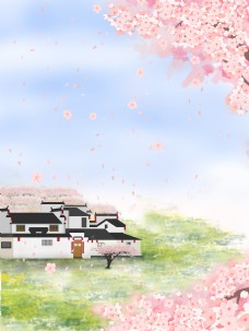 春季樱花手绘中国风背景