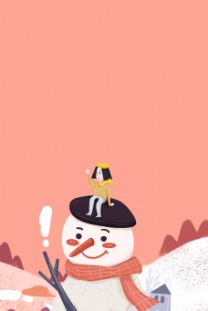 冬日雪人上的女孩创意服装海报