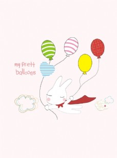 墙纸卡通气球兔子