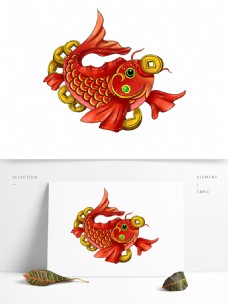 中国新年商用手绘新年喜庆中国风动物铜钱鲤鱼元素1