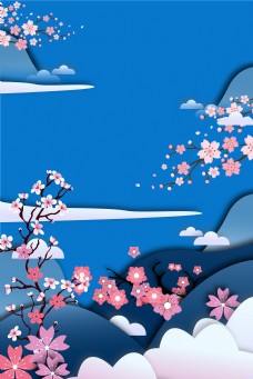 樱花节中国风蓝色背景