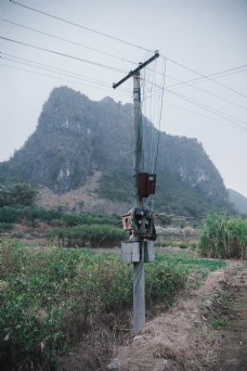 山水电线杆摄影图片