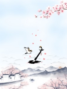 水墨中国风樱花节背景