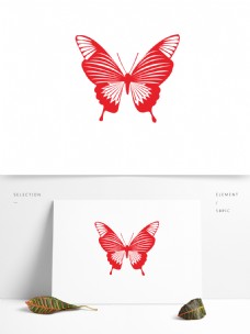 中国风蝴蝶剪纸元素之红色图案
