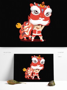 中国新年卡通中国风新年舞狮素材可商用